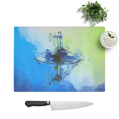 Glass Droplet of Water in Abstract Chopping Board