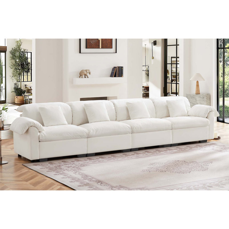 Grand canapé modulaire à assise profonde avec sièges de rangement, Velours blanc