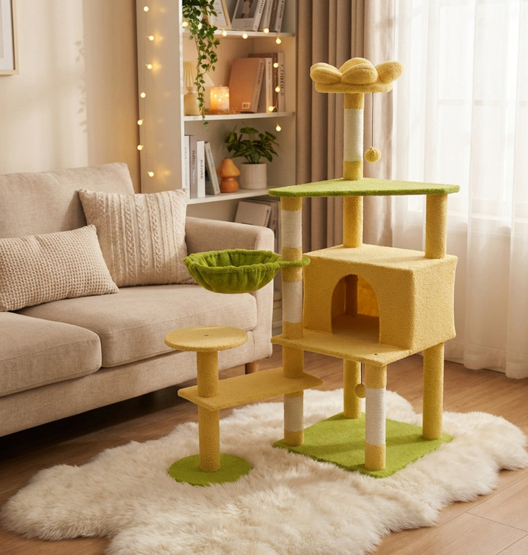 Arbre à fleurs avec un grand coussin amovible et un hamac jaune, Jaune