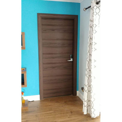 Porte intérieure moderne pleine avec poignée Planum 0010 Frêne chocolat, panneau simple, cadre et finitions standard, pour salle de bain ou chambre, portes robustes - 81 cm x 203 cm