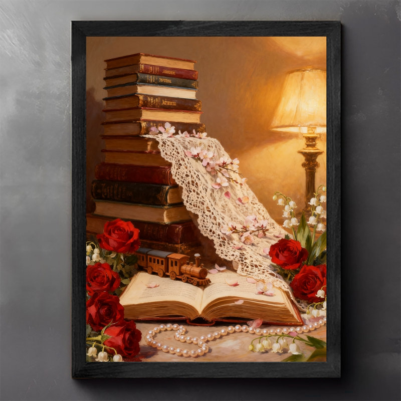 Art encadré noir Un livre plein de fleurs, art mural de style rétro, H 11 po x l 9 po