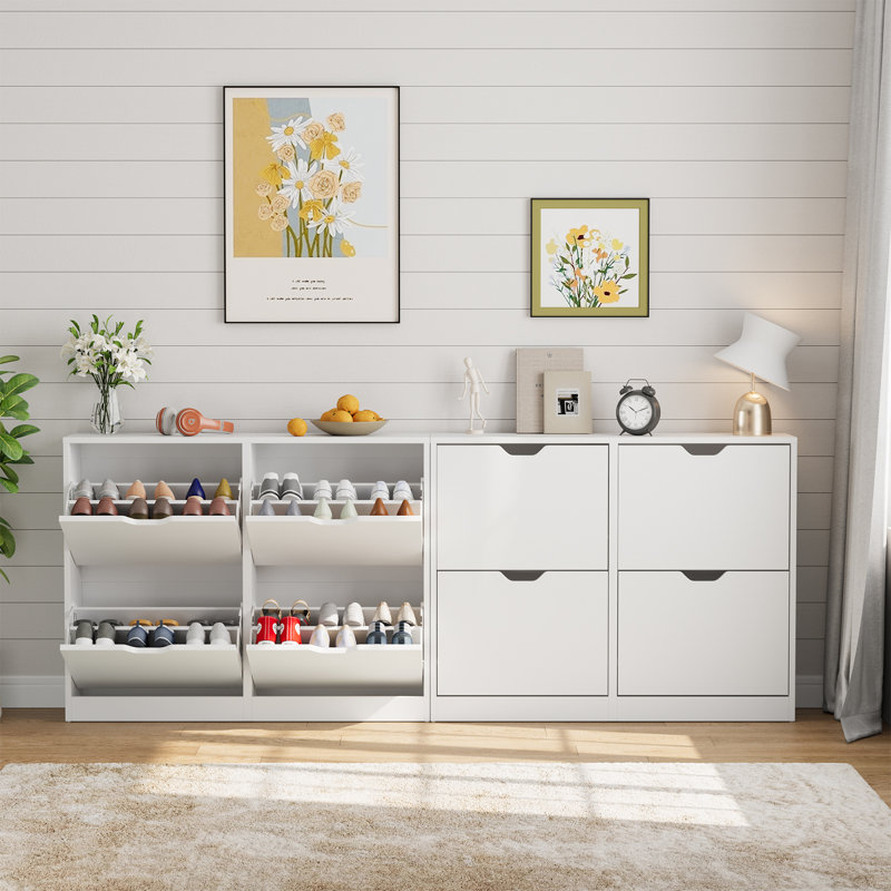 Shoe Storage Cabinet with 4 Flip-Out Drawers