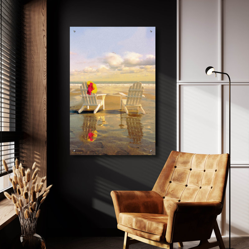 «Chairs On The Beach» par Carlos Casamayor, verre acrylique Wal Art, H 36 po x l 24 po x P 0,2 po
