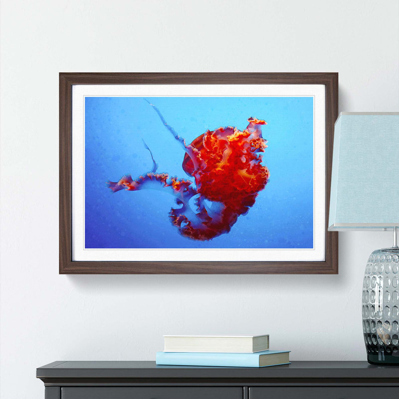 Beauty of the Jellyfish in Abstract - Picture Frame Graphic Art Print, Walnut Framed, 62cm H x 87cm W x 2cm D