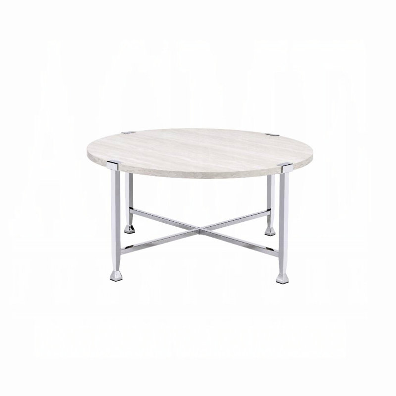 Table basse contemporaine de style contemporain avec finition en chêne blanc sur le dessus, structure en métal, taille 36 x 36 x 18