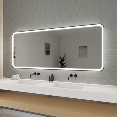 72 Inch Rectangle LED Front and Backlit Wall Mirror in Black