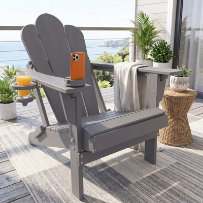 Fauteuil Adirondack d'extérieur inclinable et pliable avec support pour téléphone portable