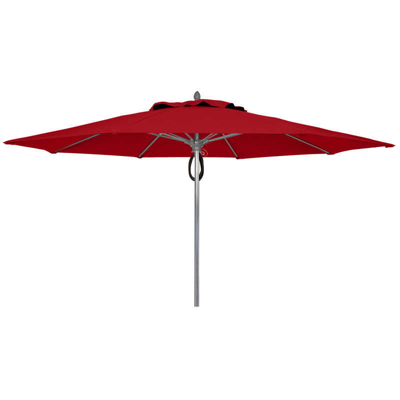 Parasol de marché 11 'Prestige, Aluminium brillant, Toile Sunbrella® rouge Jockey
