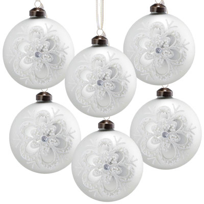 Boules de Noël 3,9 pouces - ensemble de 6 décorations en verre peintes à la main pour paillettes et décoration