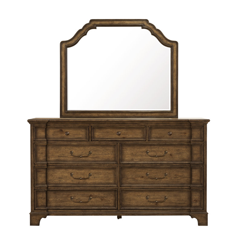Traditional Brown Wood Landscape Dresser Mirror