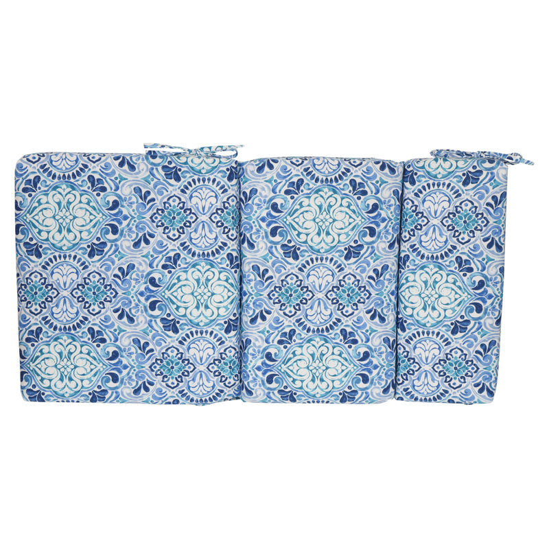 Outdoor Seat/Back Chair Cushion, 20" W x 20" D, White/Blue/Fiorella Baltic Moroccan