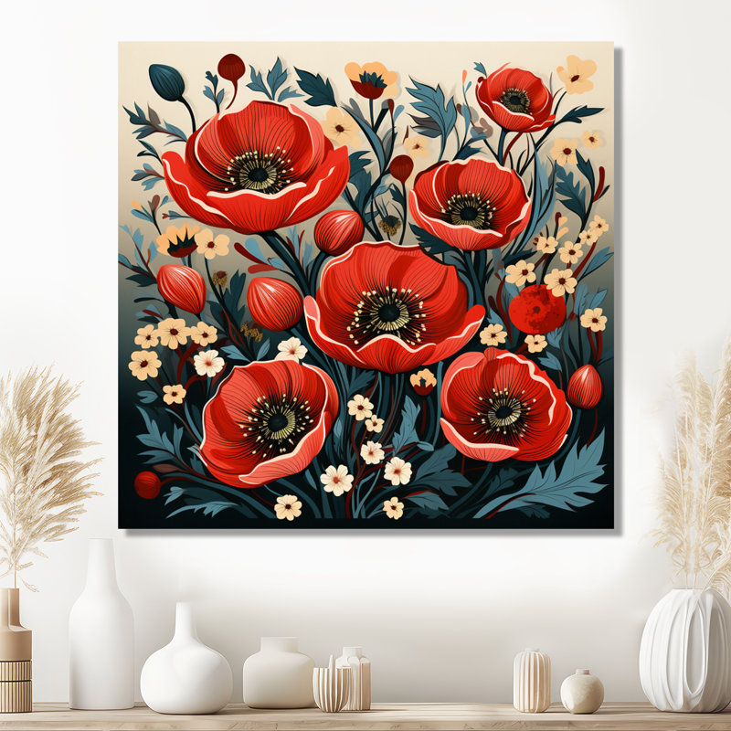 Swanage - coquelicot, art mural, H 16 po x l 16 po, Toile tendue