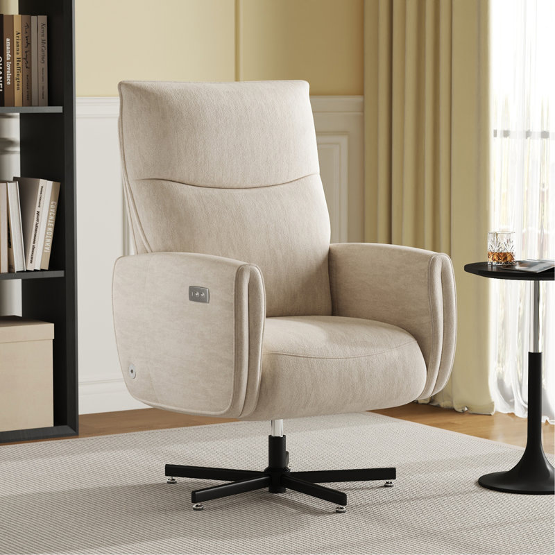 Power Swivel Recliner Chair, Electric Reclining With USB & Type-C Charging, 360° Swivel Velvet Upholstered Accent Chair, For Home Office & Living Room, Easy Assembly
