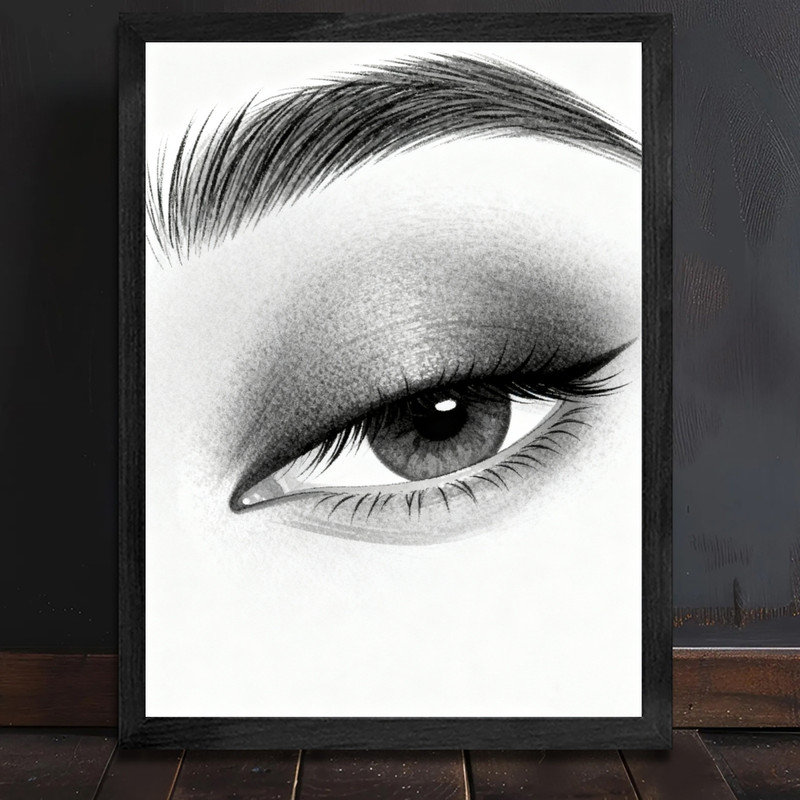Art mural de maquillage pour les yeux encadré noir, impressions esthétiques réalistes de beauté, H 11 po x l 9 po