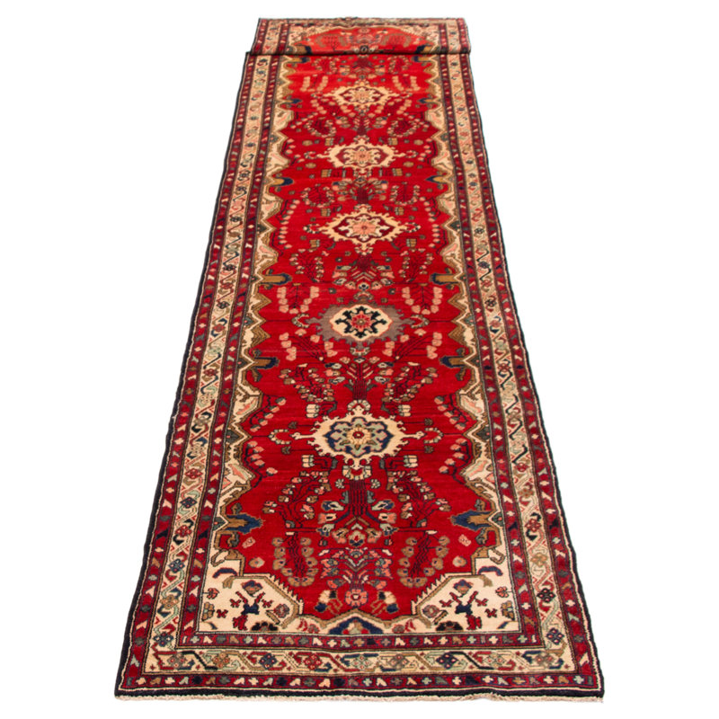 Tapis rouge unique fait à la main 3 pi 5 po x 18 pi 4 po Andelz