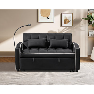 1 Versatile Foldable Sofa Bed In 3 Lengths, Modern Sofa Sofa Sofa Suede Pull-Out Bed, Adjustable And With USB Port And Ashtray And Swivel Phone Stand