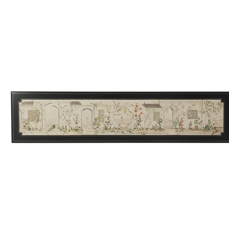 Ebonized Poplar Console Table with Chinoiserie Painted Garden and Gilt Details
