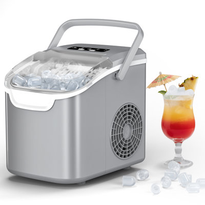 Efficient Portable Countertop Ice Maker: Quick 8-Cube In 6 Mins, Up To 26Lb/Day, 2 Ice Sizes, Perfect For Home/Party/Travel Grey