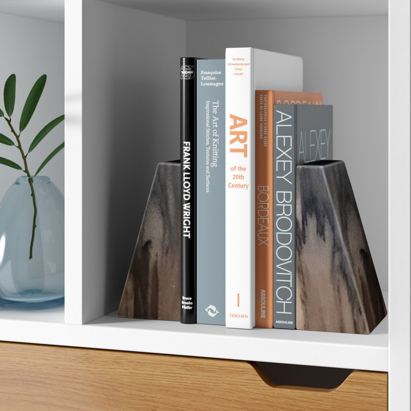 Serre-livres antidérapants en marbre, Gris nuageux
