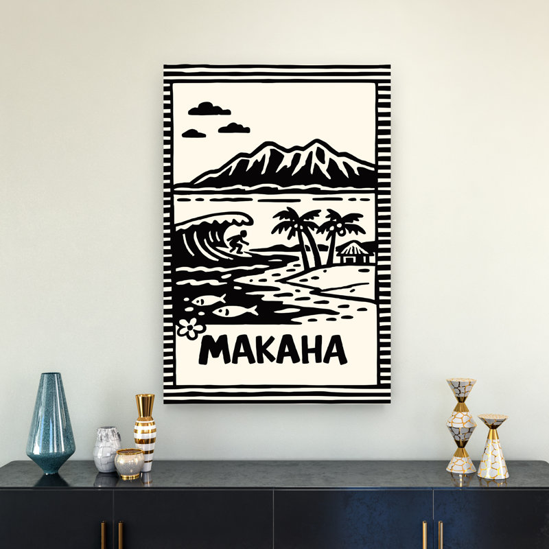 Makaha surfant à Hawaii, abstrait, palmier abstrait, plage de poisson, art mural