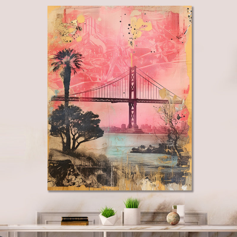 San Francisco Dreams, collage rétro rose I, Toile tendue, H 40 po x l 30 po x P 1,5 po