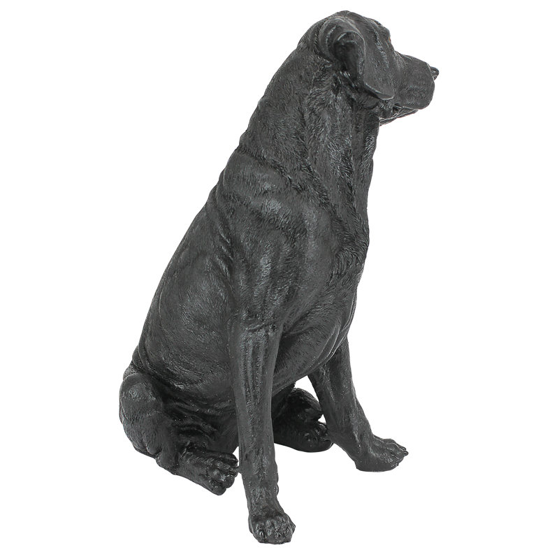 Black Resin Labrador Retriever Dog Garden Statue, 15.5 Inches Tall