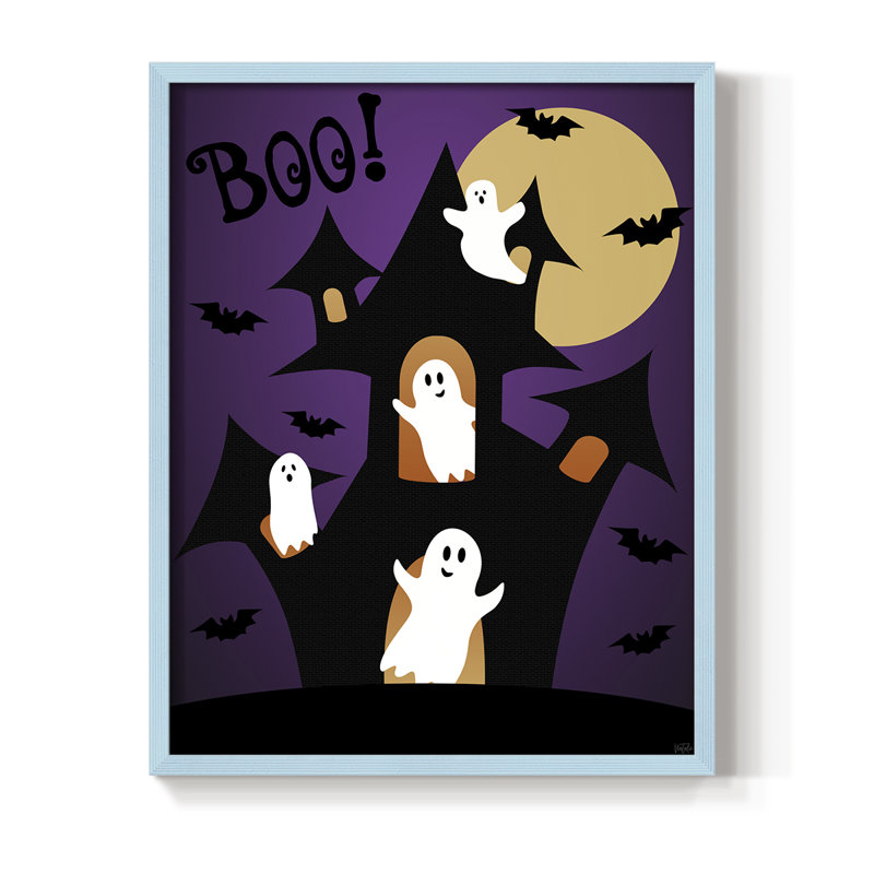 Ghost Haunted House, reproduction encadrée - bois massif, Bleu, H 15 po x l 12 po
