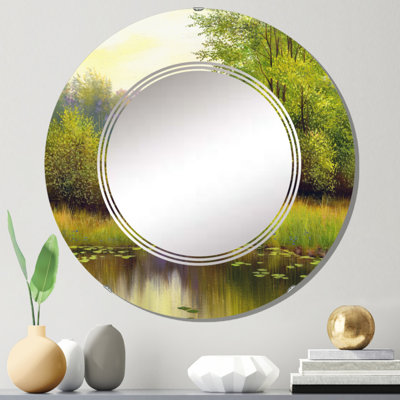 Beautiful Summer River Green Landscape I - Miroir mural rond