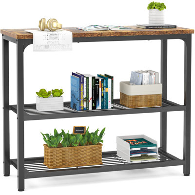 Small Console Table, Sofa Table With Double Mesh Shelves, Industrial Entryway Table For Entryway, Hallway, Foyer, Front Hall, Sofa Couch, Living Room,
