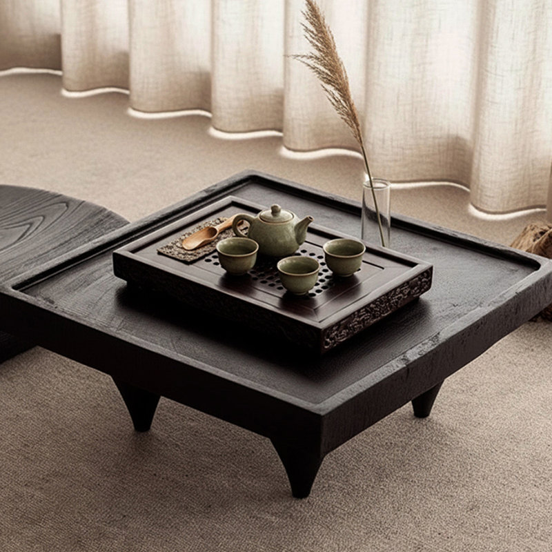 French-style black solid wood square coffee table