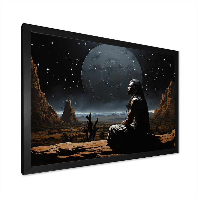 Sagesse des Amérindiens Skywatchers sur toile, Cadre simple noir, H 12 po x l 20 po x P 1 po