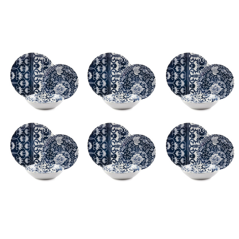 Blue Silk Porcelain China Dinnerware Set Piece - Service for 6