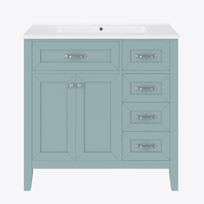 Ensemble de meuble-lavabo 36 po avec lavabo, armoire de salle de bain avec tiroirs, structure solide et panneau de fibres à densité moyenne