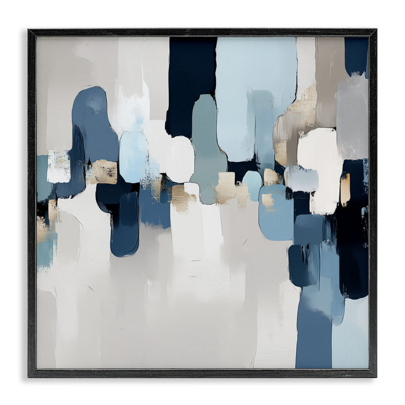 Giclée à cadre abstrait bleu doux, par Annabelle Hall, H 17 po x l 17 po, Giclée encadrée noir minuit