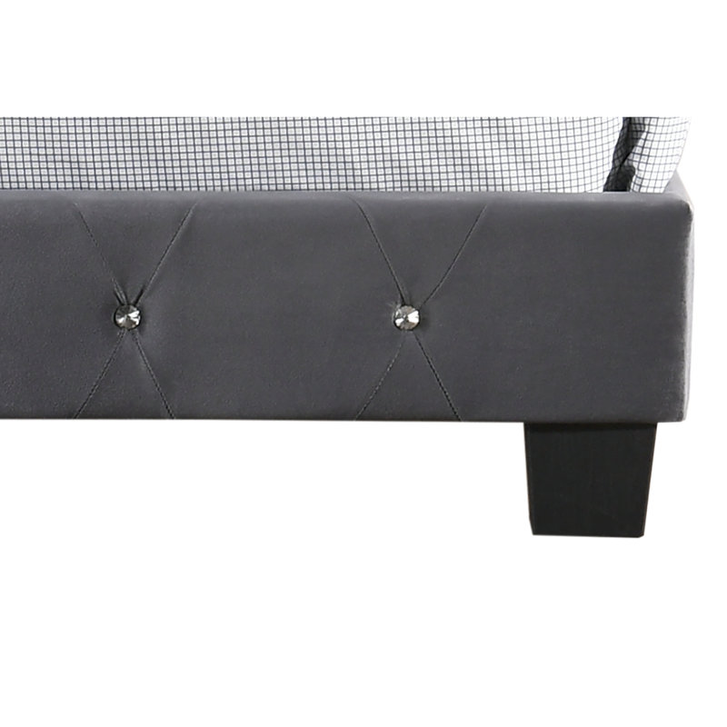 Très grand lit transitionnel gris pour chambre à coucher moderne - avec matériau en velours et rembourrage en mousse de style l 80 po x P 83 po, H 48 po