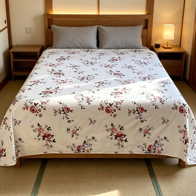 Draps plats confortables avec motifs floraux Housse de protection pour matelas facile à nettoyer et à entretenir, Double XL
