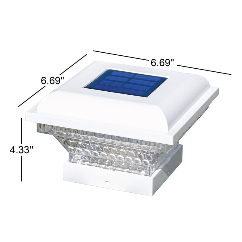 Luminaire pour poteau de clôture blanc à énergie solaire blanc à DEL basse tension intégré 3,5 po x 3,5 po avec base incluse