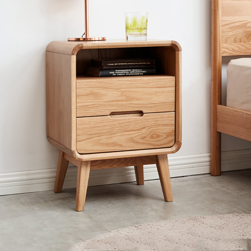 42cm W Solid Wood Bedside Table, Oak