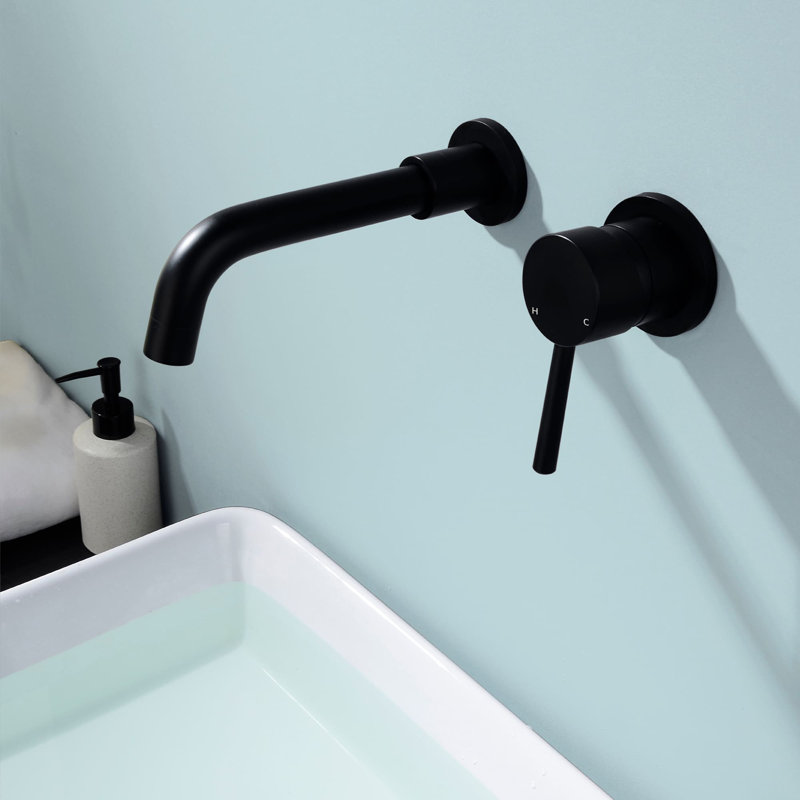 Robinet de lavabo de salle de bain mural à une poignée 2 trous, Noir mat