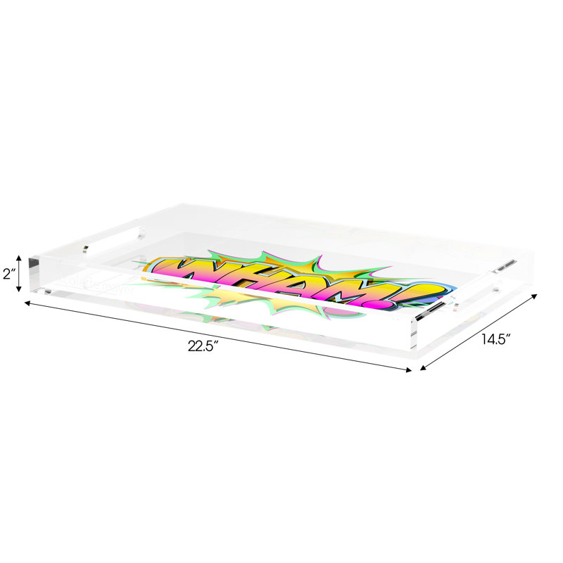 Wham Yellow Pink Graffiti Street Art Acrylic Rectangle Decorative Tray, 22.5"W x 14.5"D x 2"H