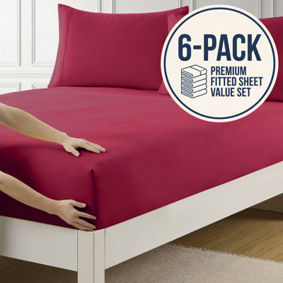 6PK Bottom Fitted Sheets Brushed Microfiber Bottom Sheets with Built in Sheet Straps, Full (Set of 6)