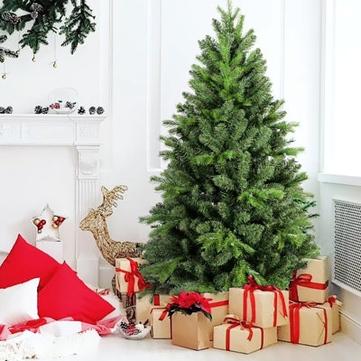 Arbre de 7,5 pi, 1599 pointes Pe +, aspect de pin naturel, branches articulées pour une installation simple, support en métal stable, apparence de centre de table de Noël classique, branches, ornement