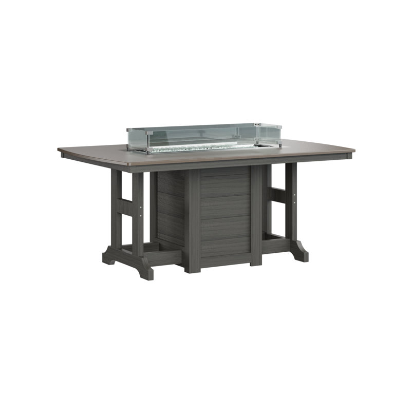 Berlin Gardens Garden Classic 72″ Fire Pit Dining Table, Hammered Top Bronze with Coastal Grey Base, 31" H x 44" W x 72" D