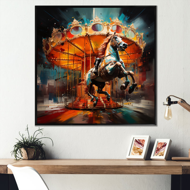 Dynamic Carousel - Carousel Canvas Art Print, Cadre flottant noir, H 30 po x l 30 po x P 1 po