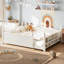 Lits Montessori pour lit double avec rangement, panneau de fibres à densité moyenne en bois de pin, chambre d'enfant beige moderne