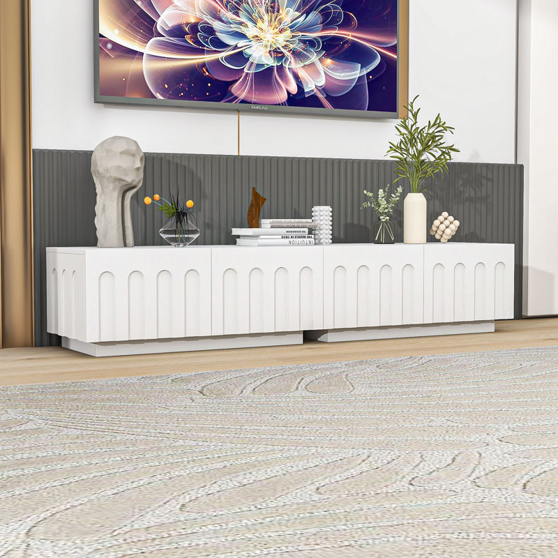 Modern TV Stand with 4 Drawers, Arched Front Design, White