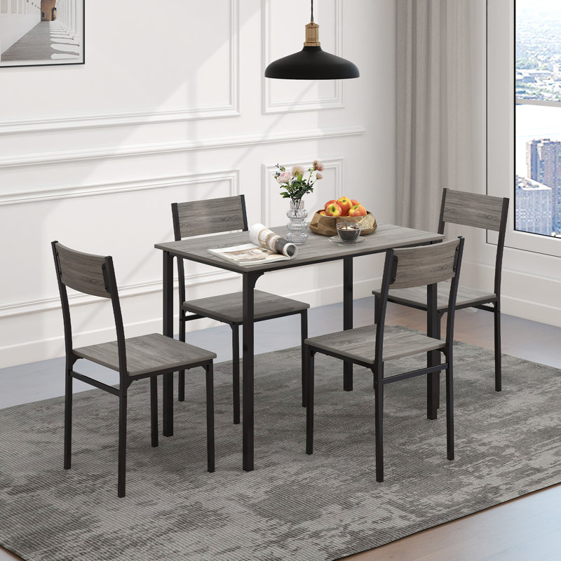 Dining Table Set with 4 Seats, Metal and Wood  Frame Kitchen Desk for Home Bar, Grey