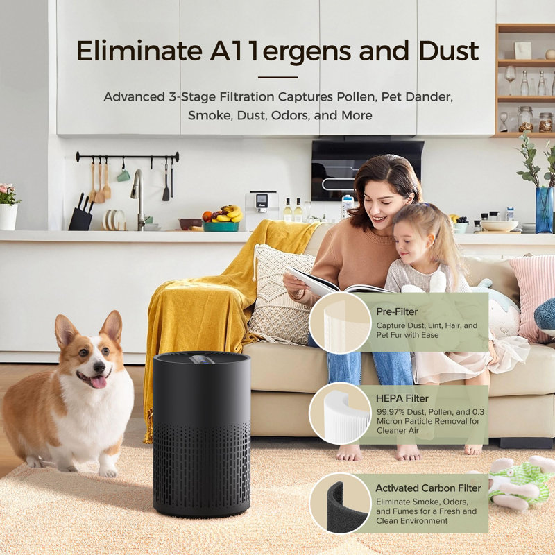 Air Purifiers for Bedroom, H13 True HEPA Filter for A11ergies, Pollen, Smoke, Dusts, Pets Dander, Odor, Hair, Ozone Free, 20db Quiet for Home, Room, Kitchen, SGS Certificaion - AC400