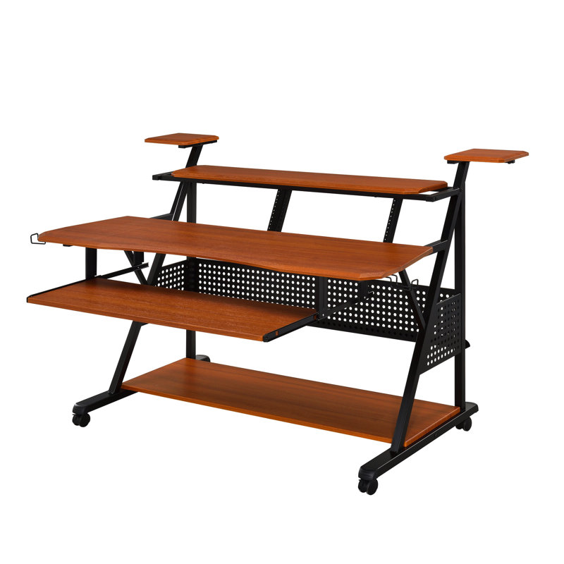 Bureau de musique Willow cerise et noir pour clavier 61 touches, plateau de table de 18 mm d'épaisseur, l 47 po x l 9 po, bureau au-dessus de la tablette, l 9 po, tablette haut-parleur, l 51 po, l 16 po, espace de rangement de la base, l 40 po L 13 po x H 6 po