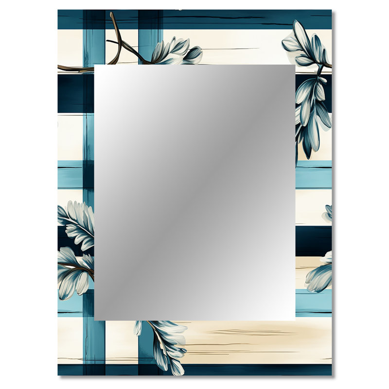 Bansemer Nautical Vintage Floral Stripes - Plaid  Large Wall Mirror, Plaid Unique Mirror, Printed Metal Art, 40" x 30"